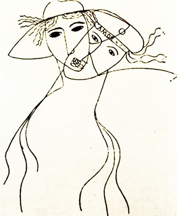 dibujo hecho por Lorca de dos personas besandose